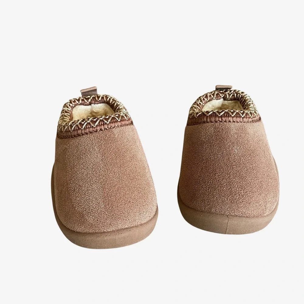 Embroidered Plush Brown Faux Suede Baby 24 Months Booties Pull-On Cozy Slippers